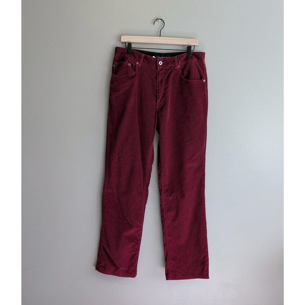 Vintage Tommy Hilfiger Mens 33x32 Straight Red Corduroy Pants Prep Y2K Ribbed